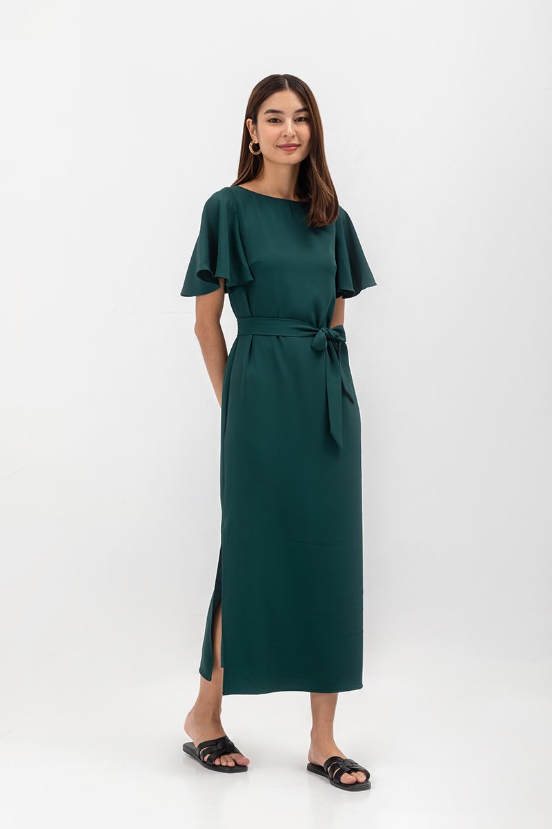 GLORIA FLUTTER SLEEVE MAXI DRESS W SASH