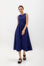 INES GATHERED WAIST MIDI DRESS