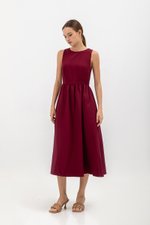 INES GATHERED WAIST MIDI DRESS