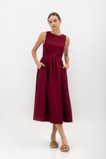 INES GATHERED WAIST MIDI DRESS