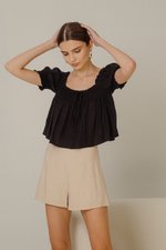 IRENE PUFF SLEEVE SMOCKED BABYDOLL TOP IRENE PUFF SLEEVE SMOCKED BABYDOLL TOP