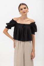 IRENE PUFF SLEEVE SMOCKED BABYDOLL TOP IRENE PUFF SLEEVE SMOCKED BABYDOLL TOP