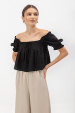 IRENE PUFF SLEEVE SMOCKED BABYDOLL TOP IRENE PUFF SLEEVE SMOCKED BABYDOLL TOP