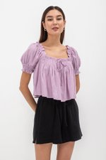 IRENE PUFF SLEEVE SMOCKED BABYDOLL TOP IRENE PUFF SLEEVE SMOCKED BABYDOLL TOP