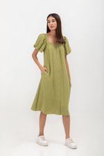 KRISTA BUTTONDOWN LINEN MIDI DRESS