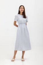 DANICA BACK BUTTONDOWN ELASTIC MIDI DRESS