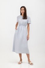 DANICA BACK BUTTONDOWN ELASTIC MIDI DRESS