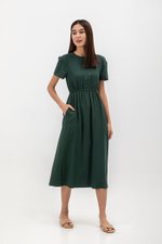 DANICA BACK BUTTONDOWN ELASTIC MIDI DRESS