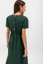 DANICA BACK BUTTONDOWN ELASTIC MIDI DRESS