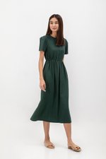 DANICA BACK BUTTONDOWN ELASTIC MIDI DRESS