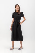 DANICA BACK BUTTONDOWN ELASTIC MIDI DRESS