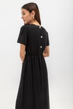 DANICA BACK BUTTONDOWN ELASTIC MIDI DRESS