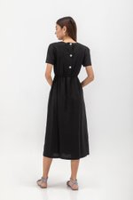 DANICA BACK BUTTONDOWN ELASTIC MIDI DRESS