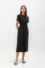 DANICA BACK BUTTONDOWN ELASTIC MIDI DRESS