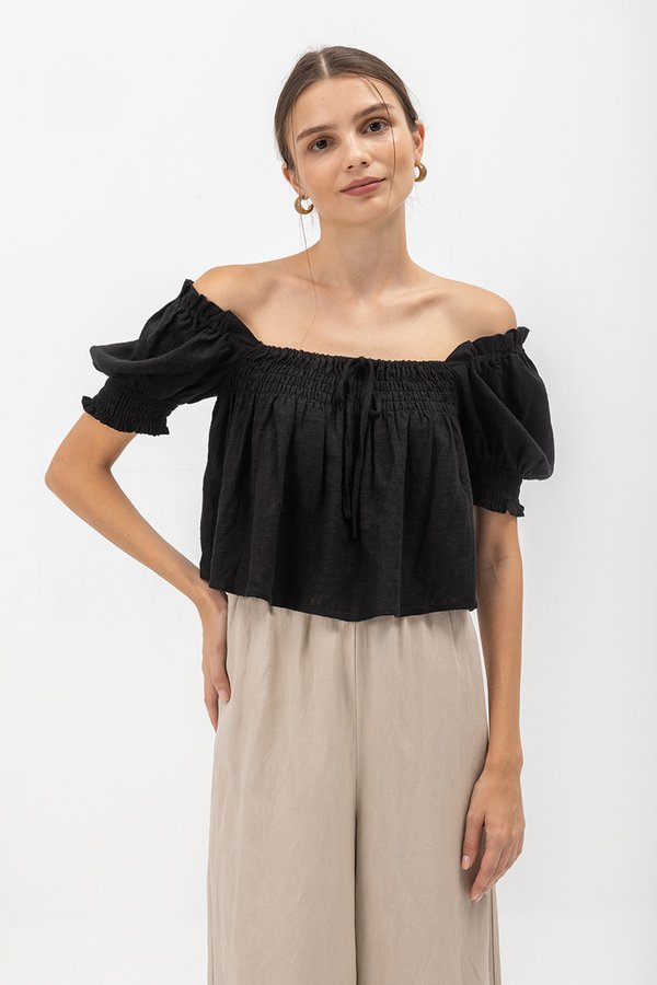 IRENE PUFF SLEEVE SMOCKED BABYDOLL TOP