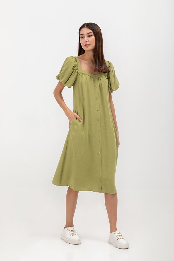KRISTA BUTTONDOWN LINEN MIDI DRESS