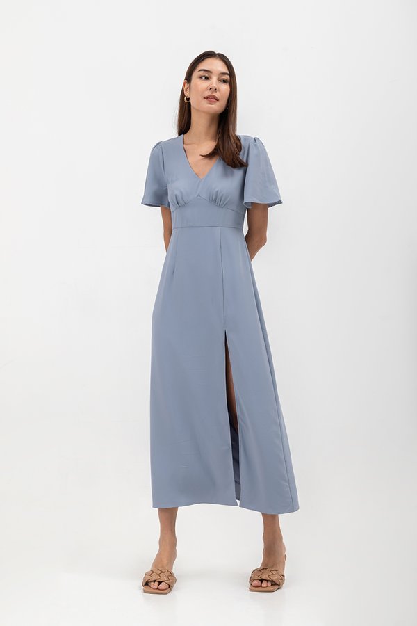 ISHA FLUTTER SLEEVE MAXI DRESS W SLIT