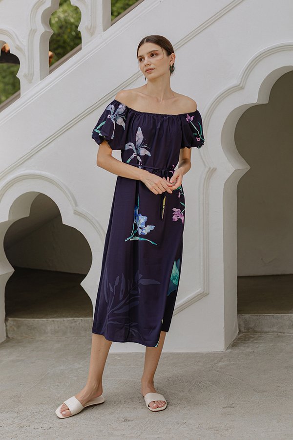 FENELLA FLORAL PRINT PUFF SLEEVE MIDI DRESS