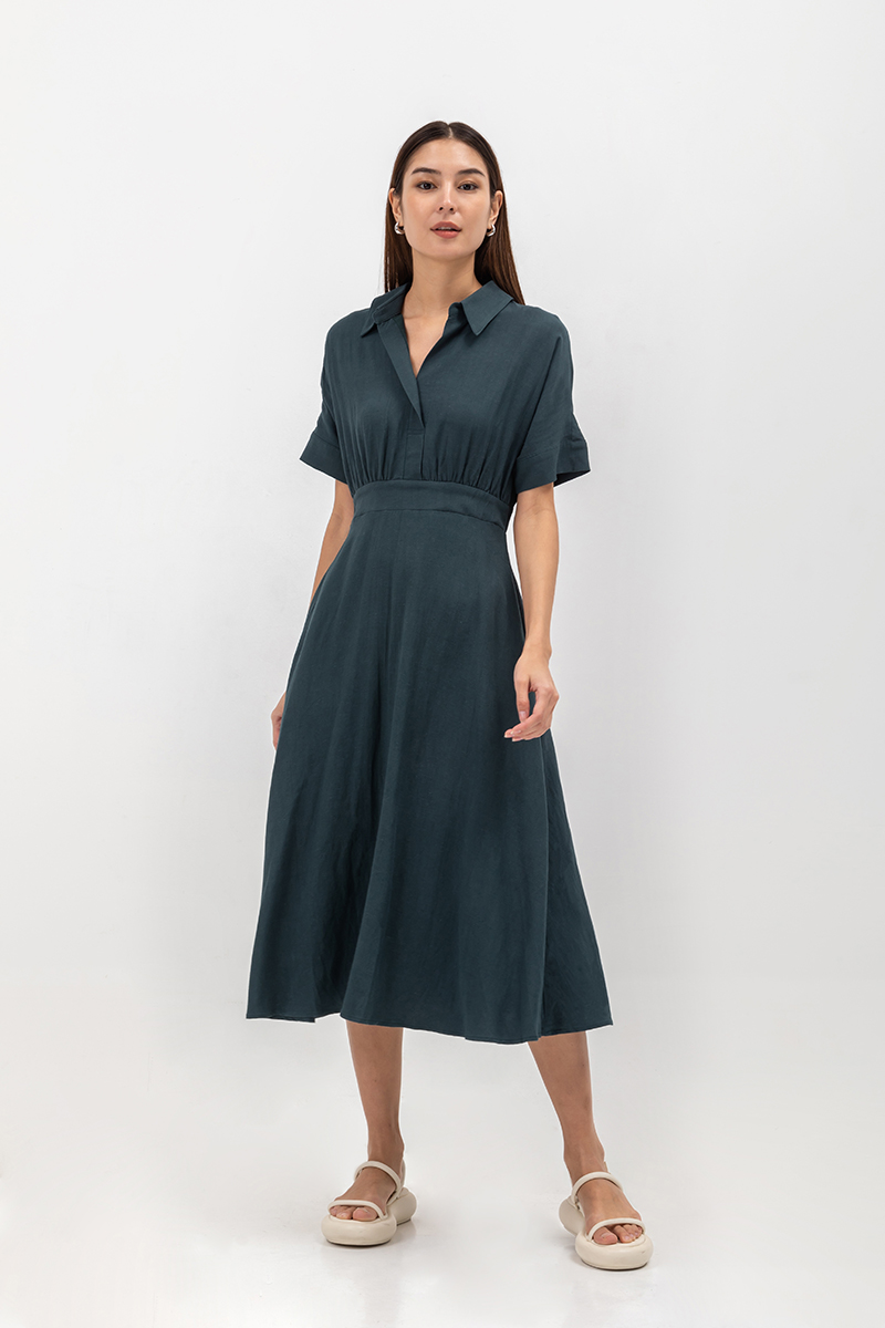 CLARIN FIT & FLARE COLLARED MAXI DRESS