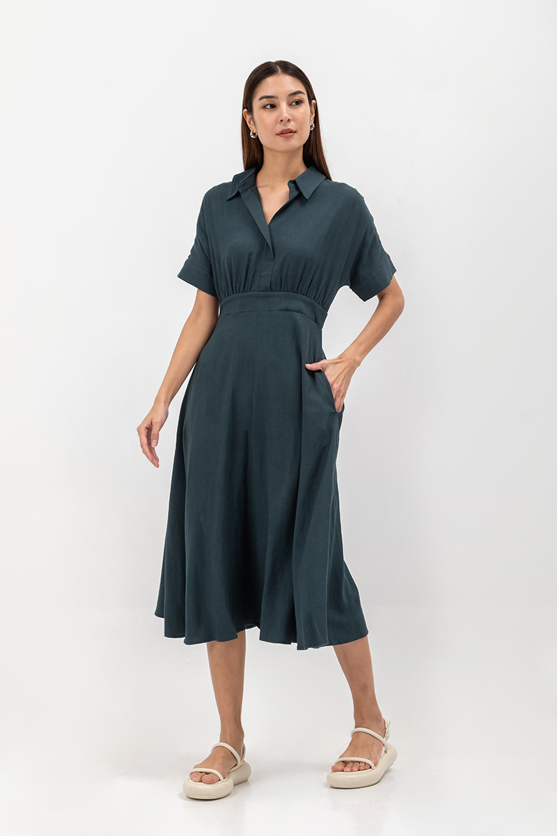 CLARIN FIT & FLARE COLLARED MAXI DRESS | Love and Bravery