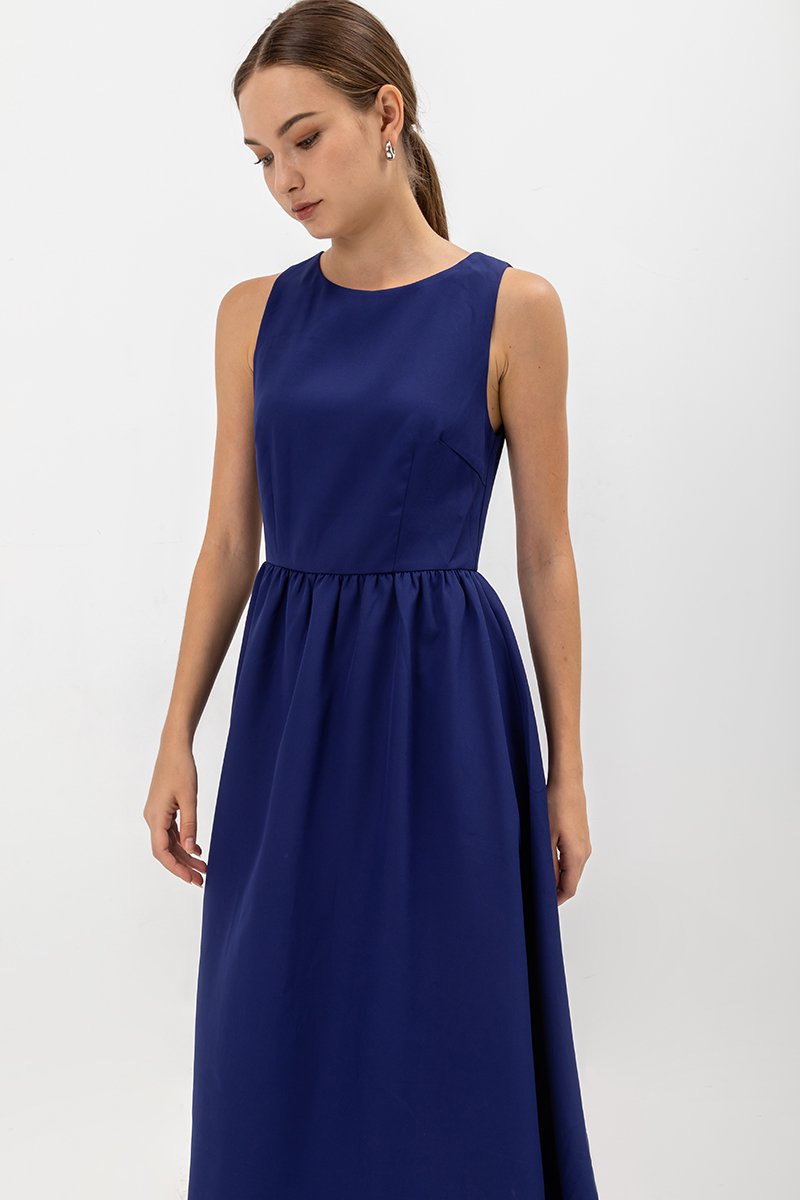 INES GATHERED WAIST MIDI DRESS