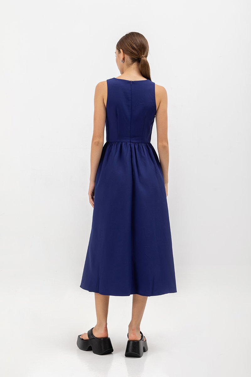 INES GATHERED WAIST MIDI DRESS