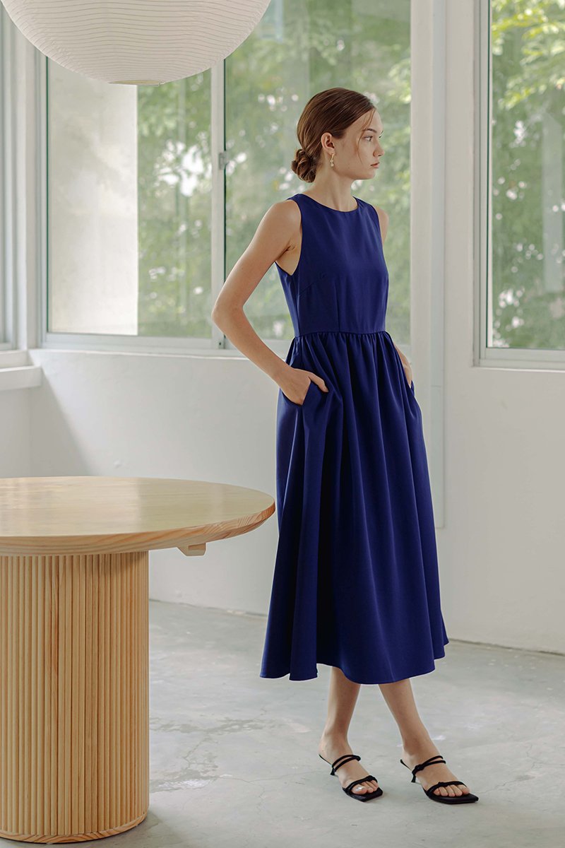 INES GATHERED WAIST MIDI DRESS