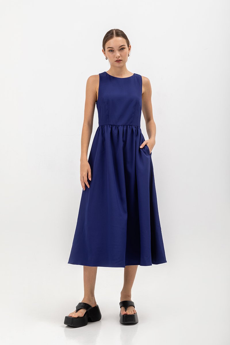 INES GATHERED WAIST MIDI DRESS