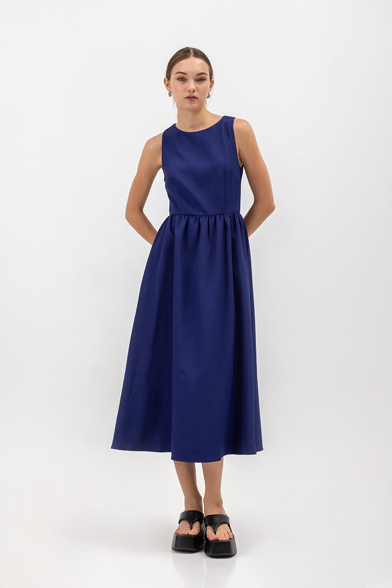 INES GATHERED WAIST MIDI DRESS
