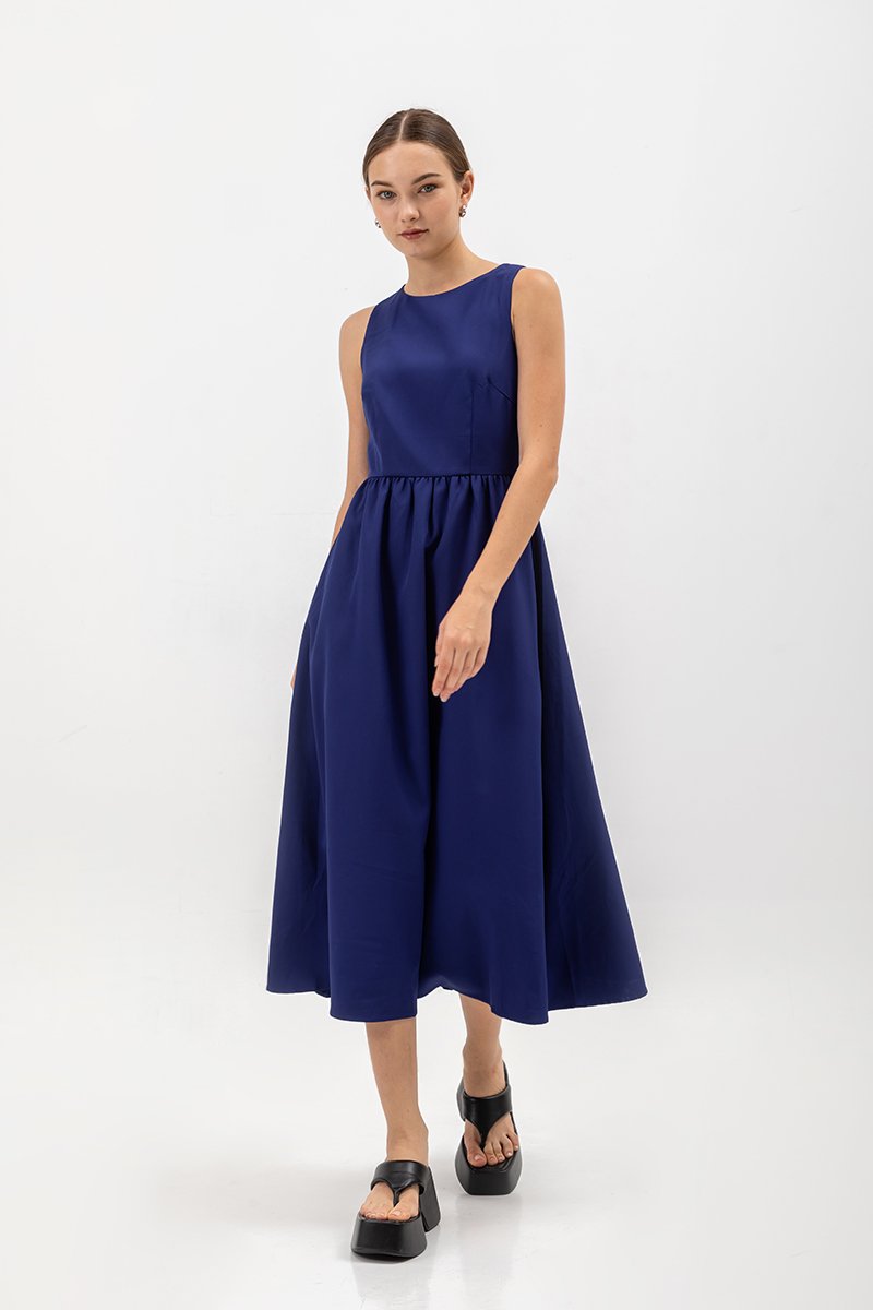 INES GATHERED WAIST MIDI DRESS