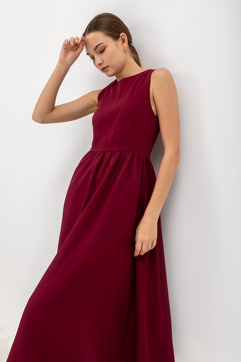 INES GATHERED WAIST MIDI DRESS