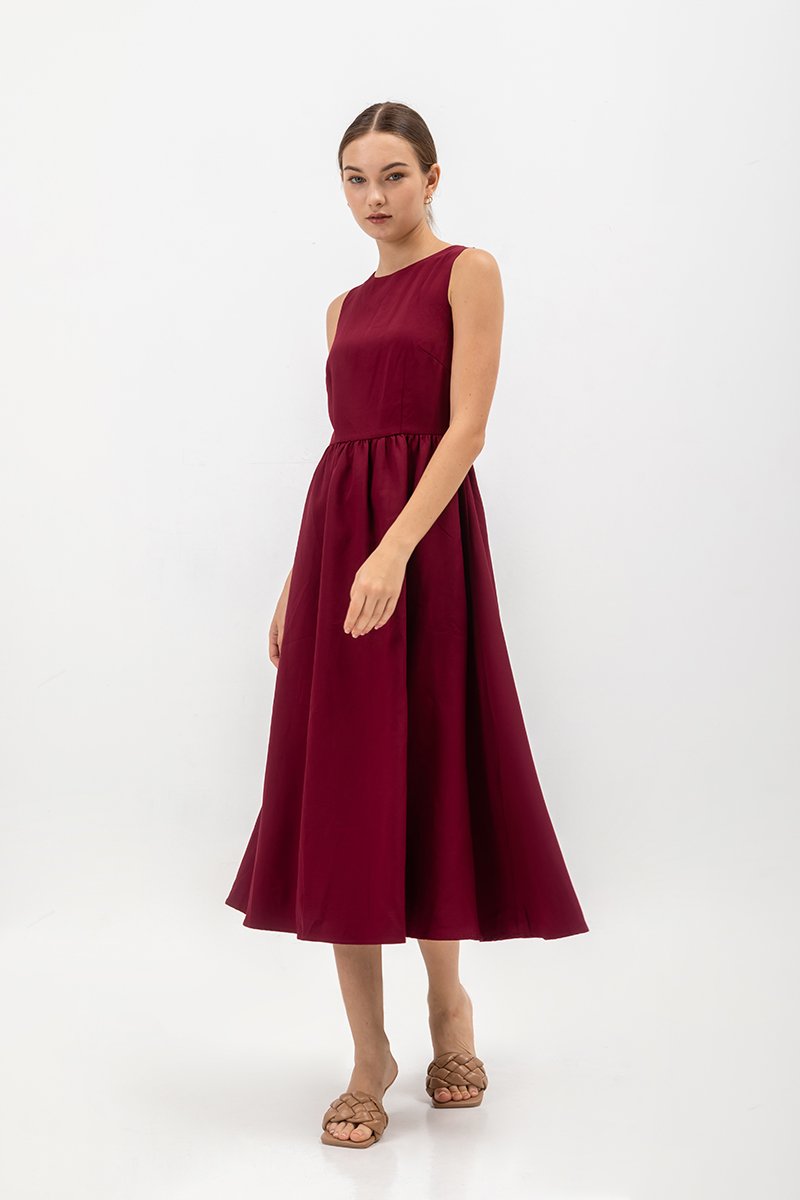 INES GATHERED WAIST MIDI DRESS