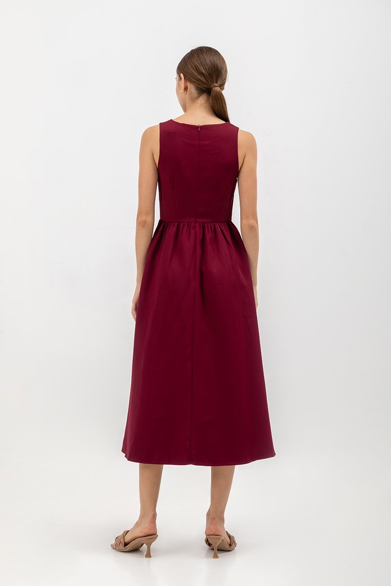 INES GATHERED WAIST MIDI DRESS