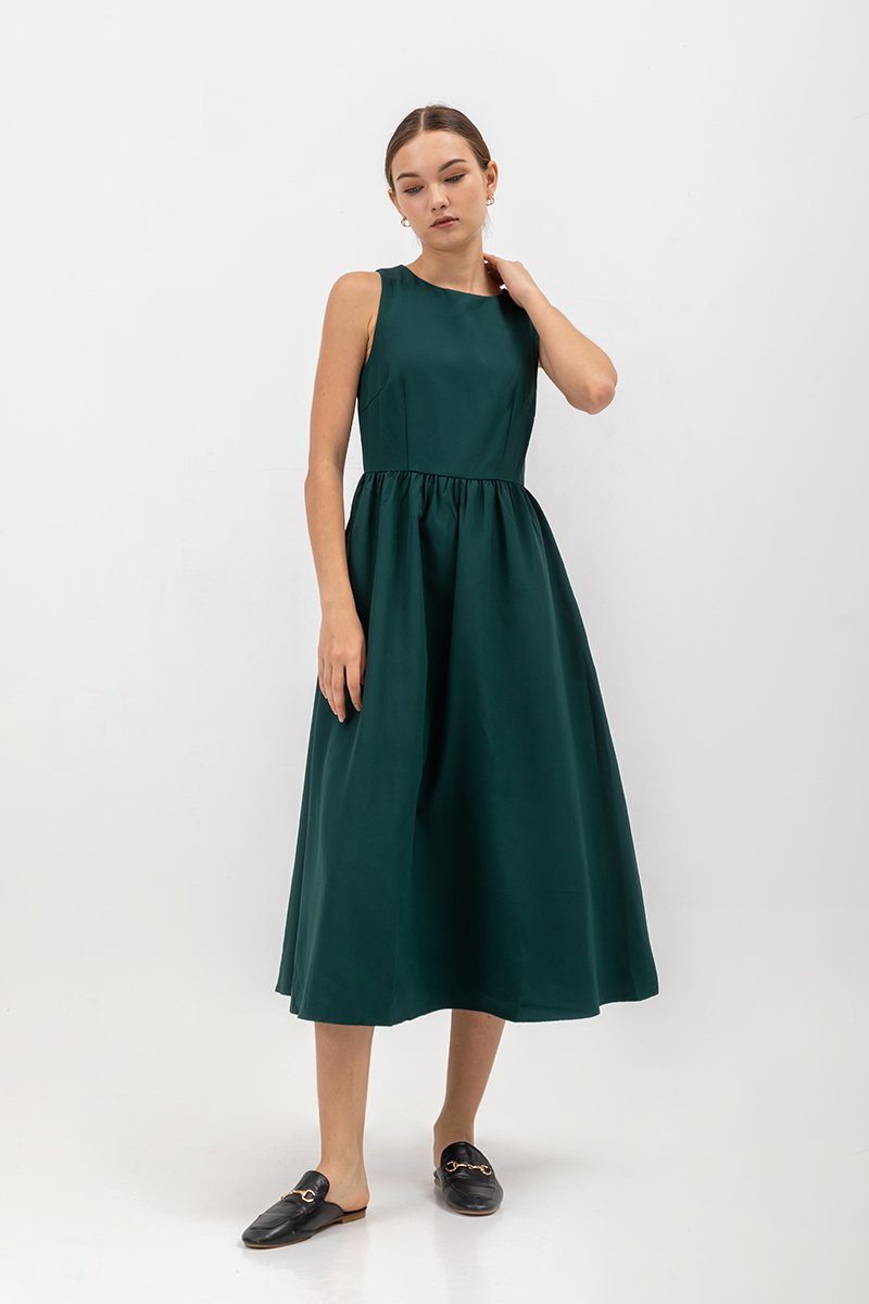 INES GATHERED WAIST MIDI DRESS