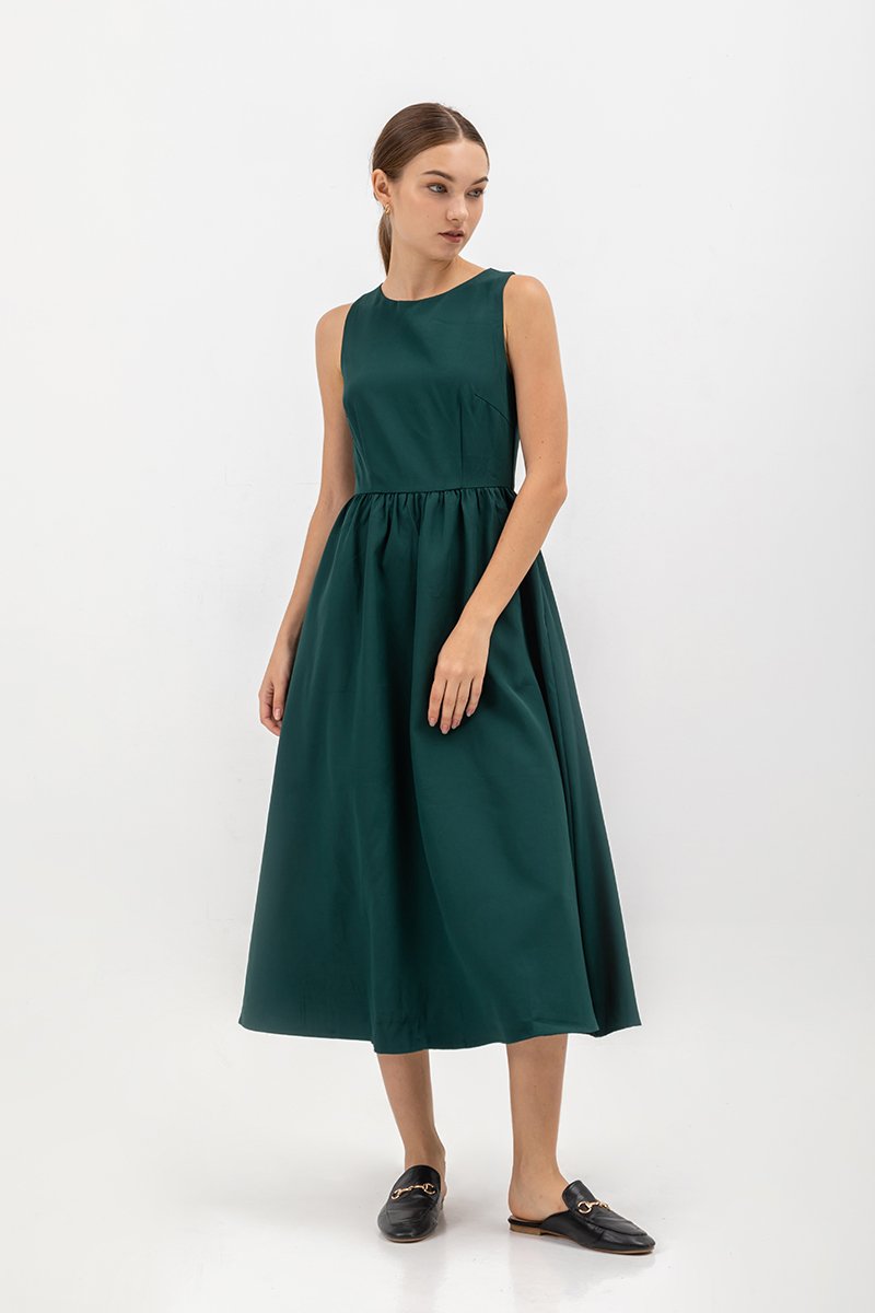 INES GATHERED WAIST MIDI DRESS