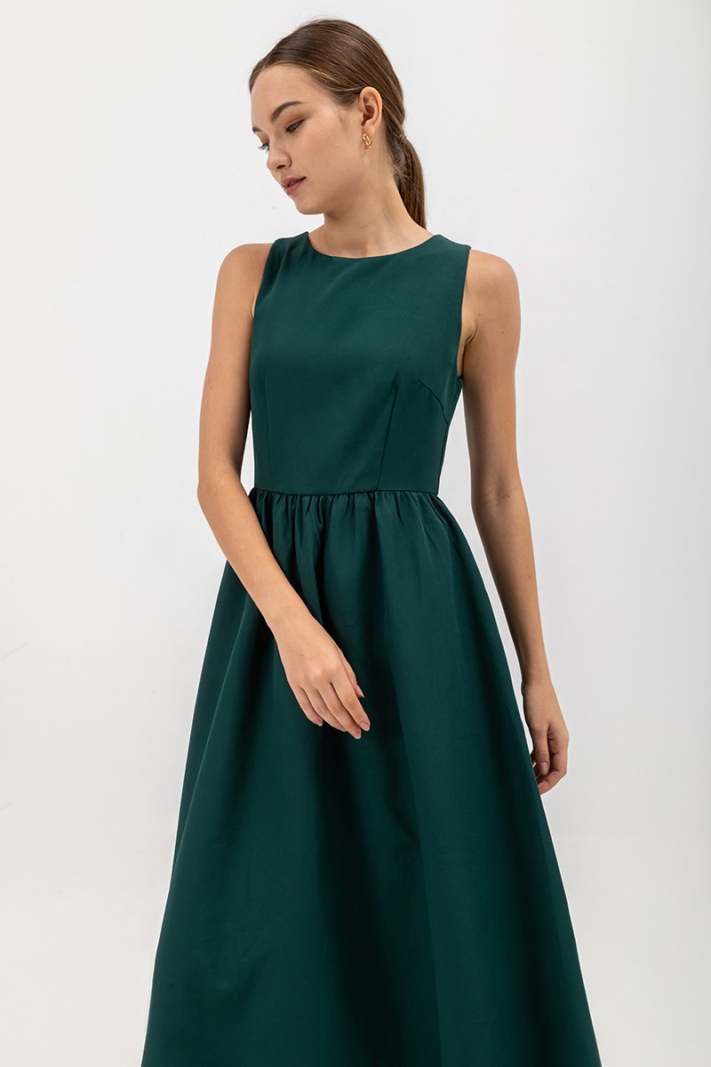 INES GATHERED WAIST MIDI DRESS
