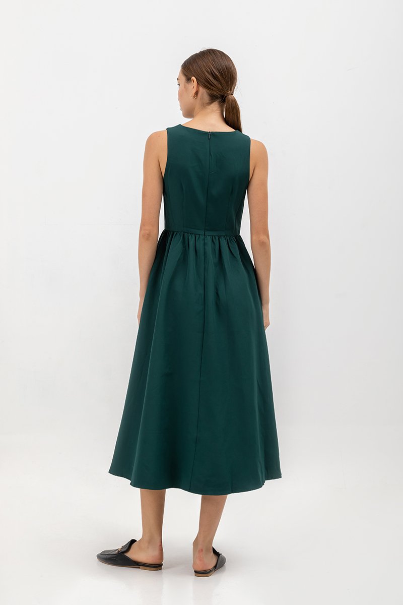 INES GATHERED WAIST MIDI DRESS
