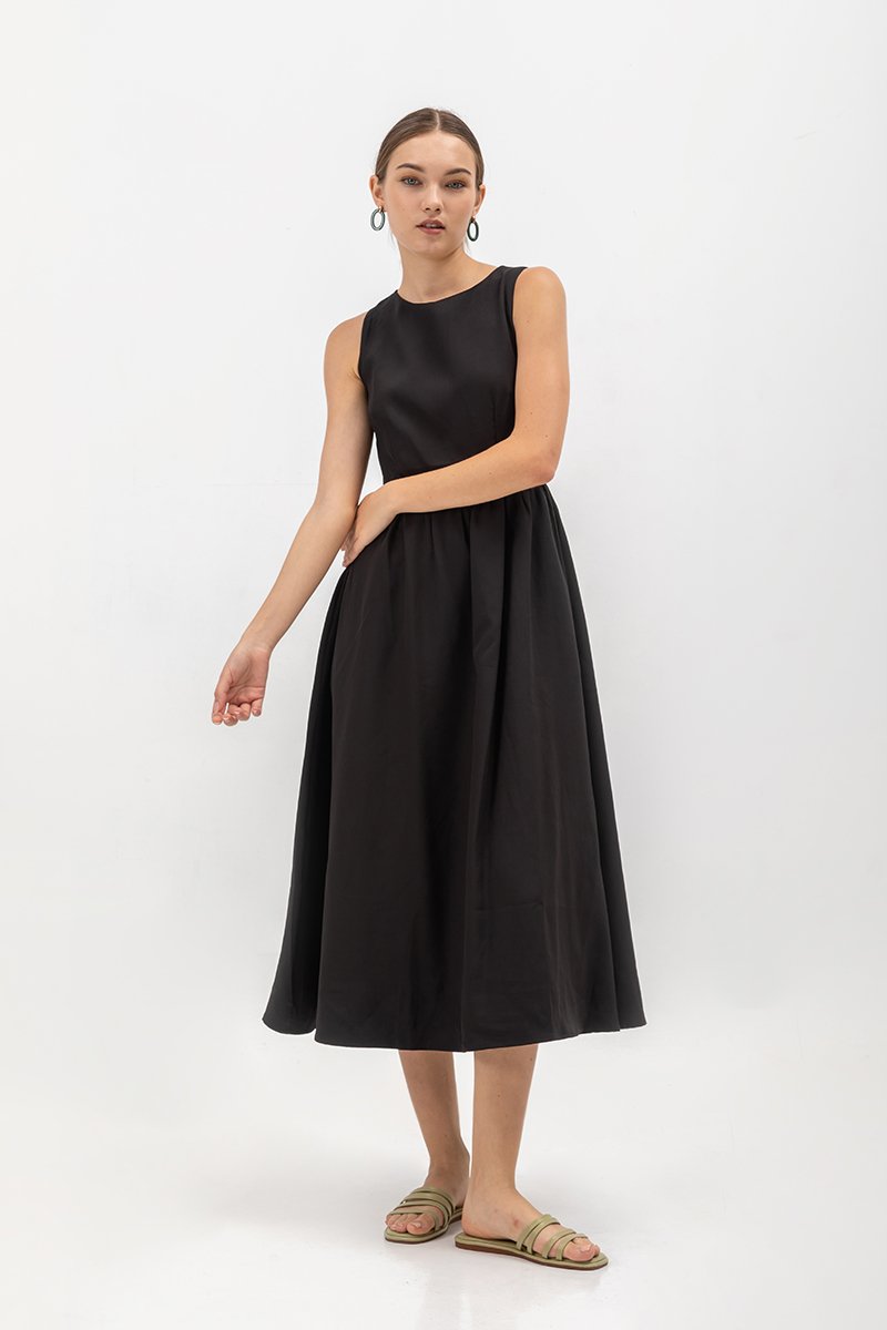 INES GATHERED WAIST MIDI DRESS