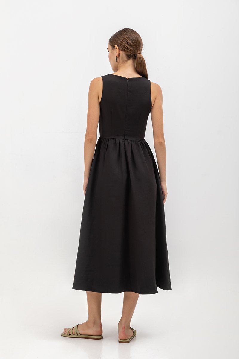 INES GATHERED WAIST MIDI DRESS