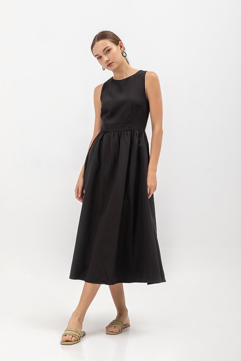 INES GATHERED WAIST MIDI DRESS