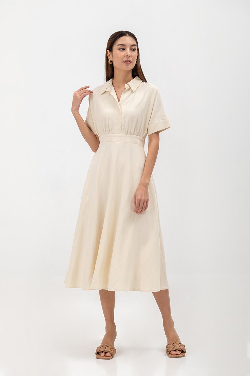 CLARIN FIT & FLARE COLLARED MAXI DRESS