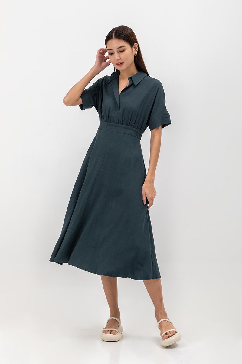 CLARIN FIT & FLARE COLLARED MAXI DRESS