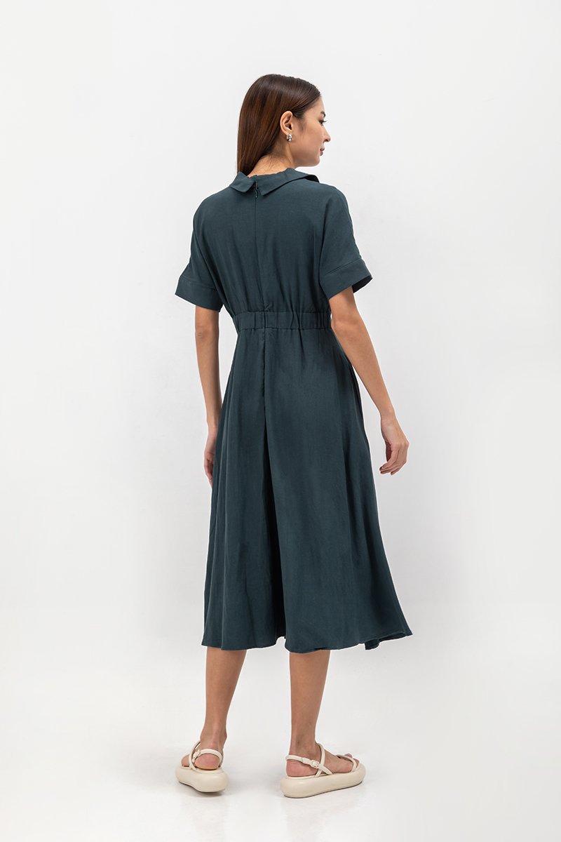 CLARIN FIT & FLARE COLLARED MAXI DRESS