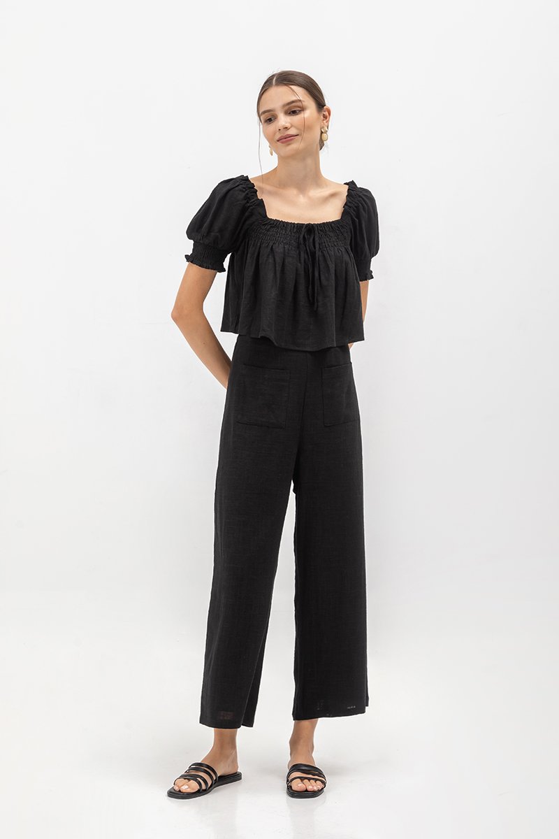 IRENE PUFF SLEEVE SMOCKED BABYDOLL TOP IRENE PUFF SLEEVE SMOCKED BABYDOLL TOP