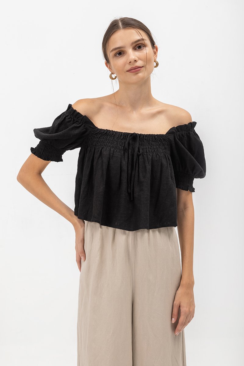 IRENE PUFF SLEEVE SMOCKED BABYDOLL TOP IRENE PUFF SLEEVE SMOCKED BABYDOLL TOP