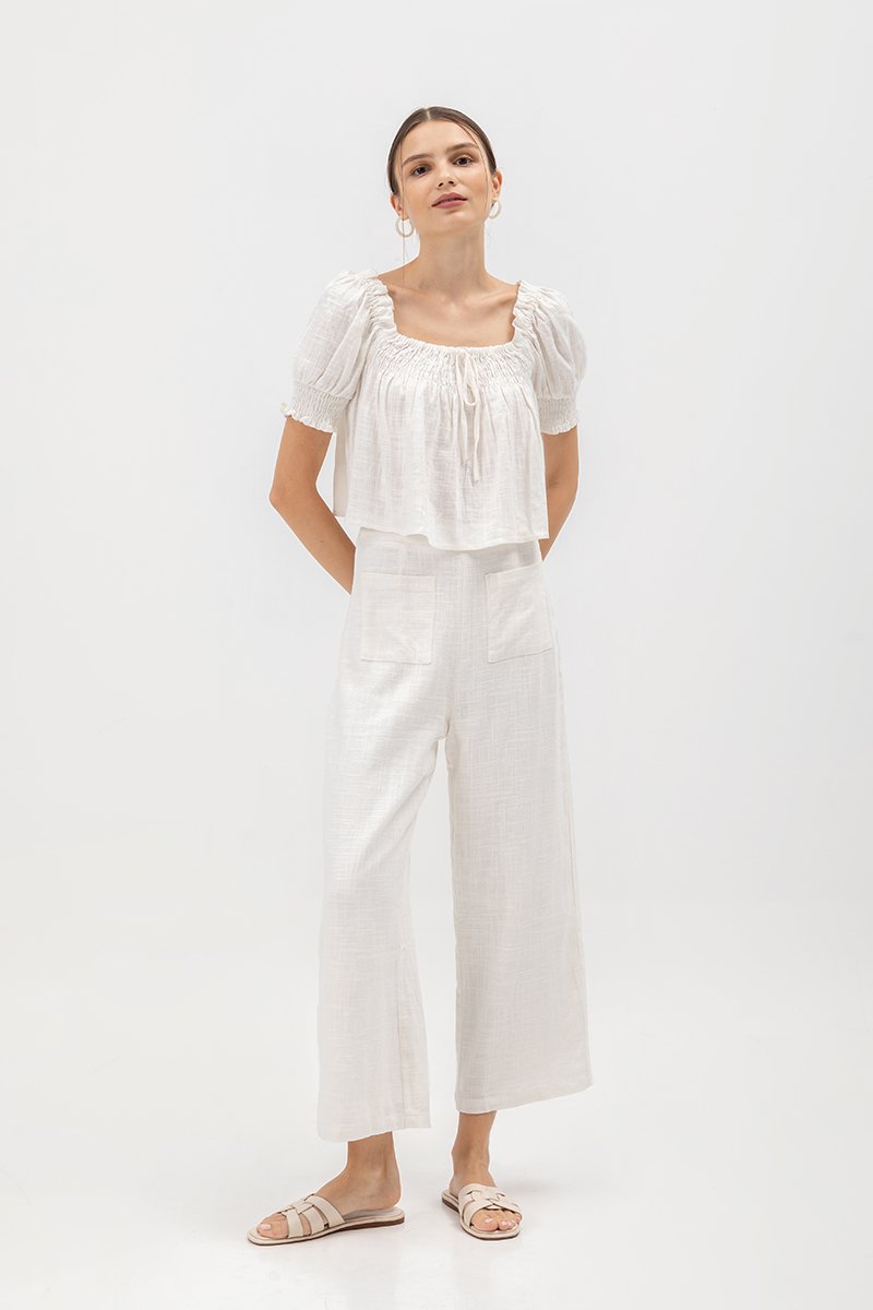 IRENE PUFF SLEEVE SMOCKED BABYDOLL TOP IRENE PUFF SLEEVE SMOCKED BABYDOLL TOP