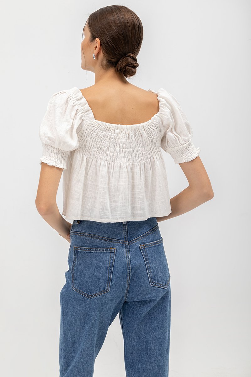 IRENE PUFF SLEEVE SMOCKED BABYDOLL TOP IRENE PUFF SLEEVE SMOCKED BABYDOLL TOP