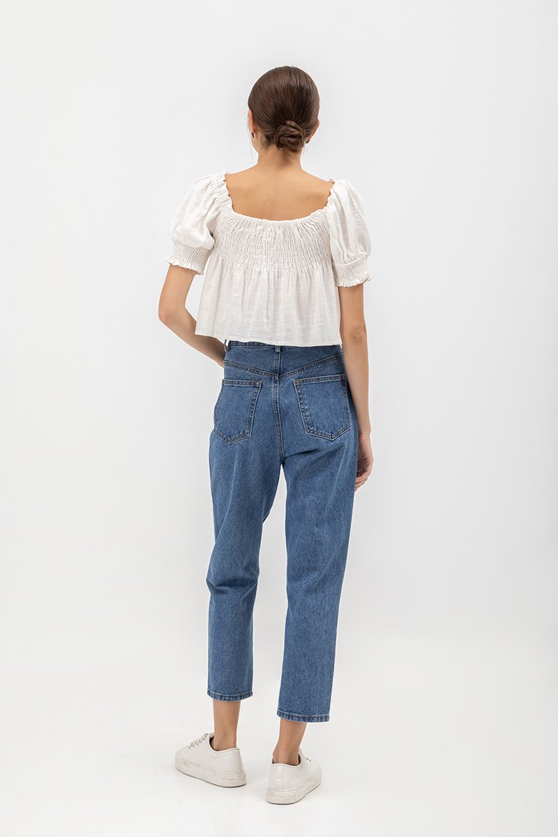 IRENE PUFF SLEEVE SMOCKED BABYDOLL TOP IRENE PUFF SLEEVE SMOCKED BABYDOLL TOP