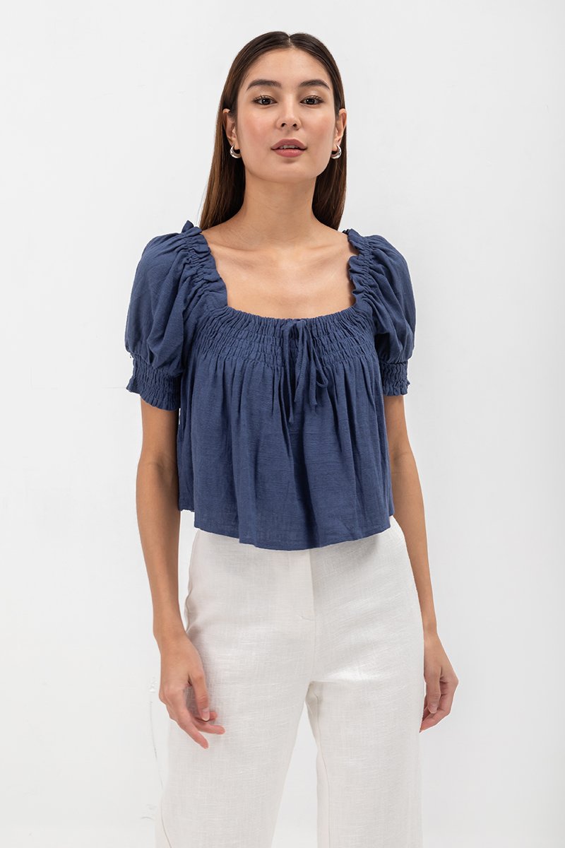 IRENE PUFF SLEEVE SMOCKED BABYDOLL TOP IRENE PUFF SLEEVE SMOCKED BABYDOLL TOP