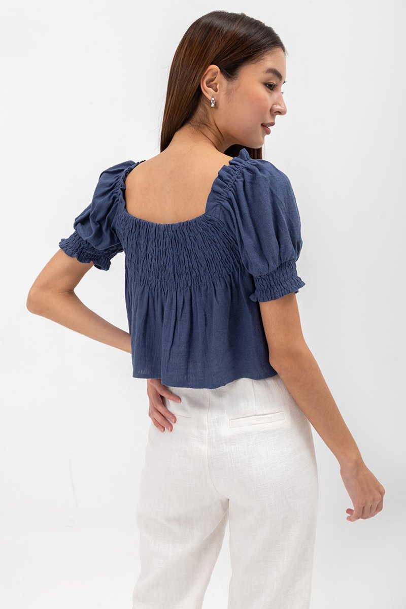 IRENE PUFF SLEEVE SMOCKED BABYDOLL TOP IRENE PUFF SLEEVE SMOCKED BABYDOLL TOP